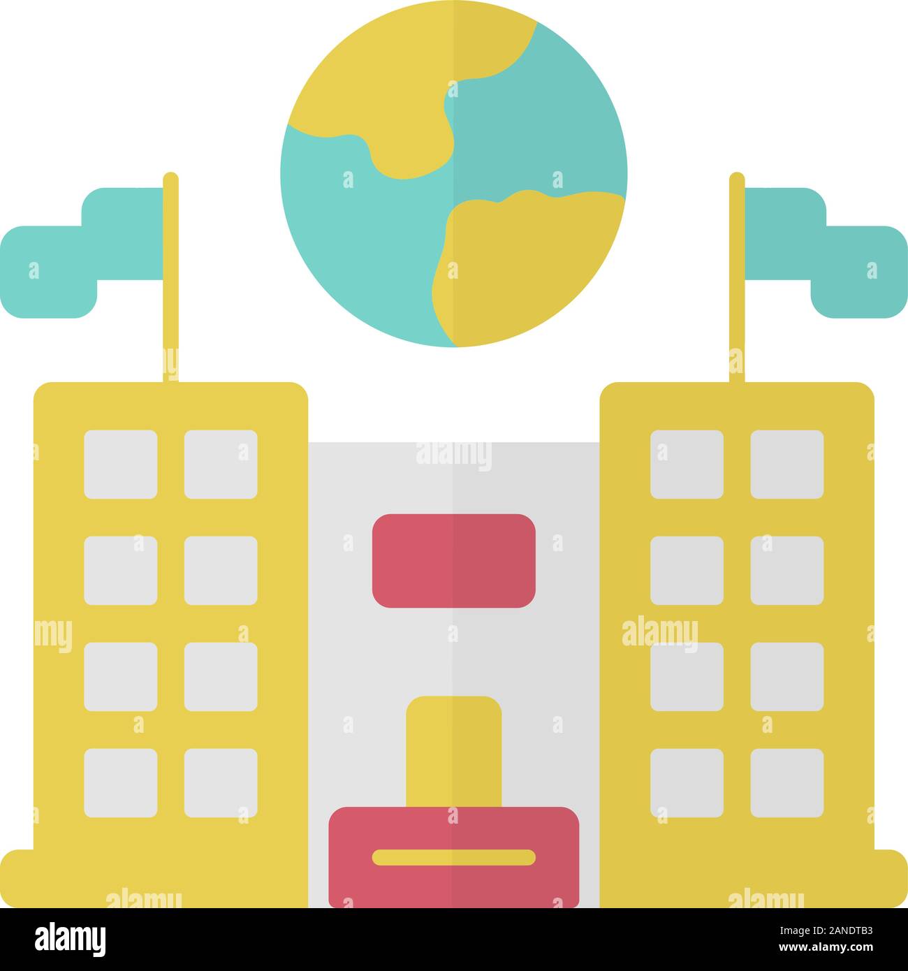 Immigration centre modèle plat, ombre portée de l'icône de couleur jaune. Ambassade et Consulat. Structure gouvernementale administrative. Plus de monde de la terre Illustration de Vecteur