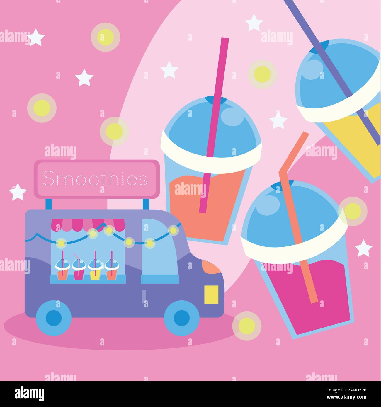 Cute kawaii carte postale avec des smoothies location Illustration de Vecteur