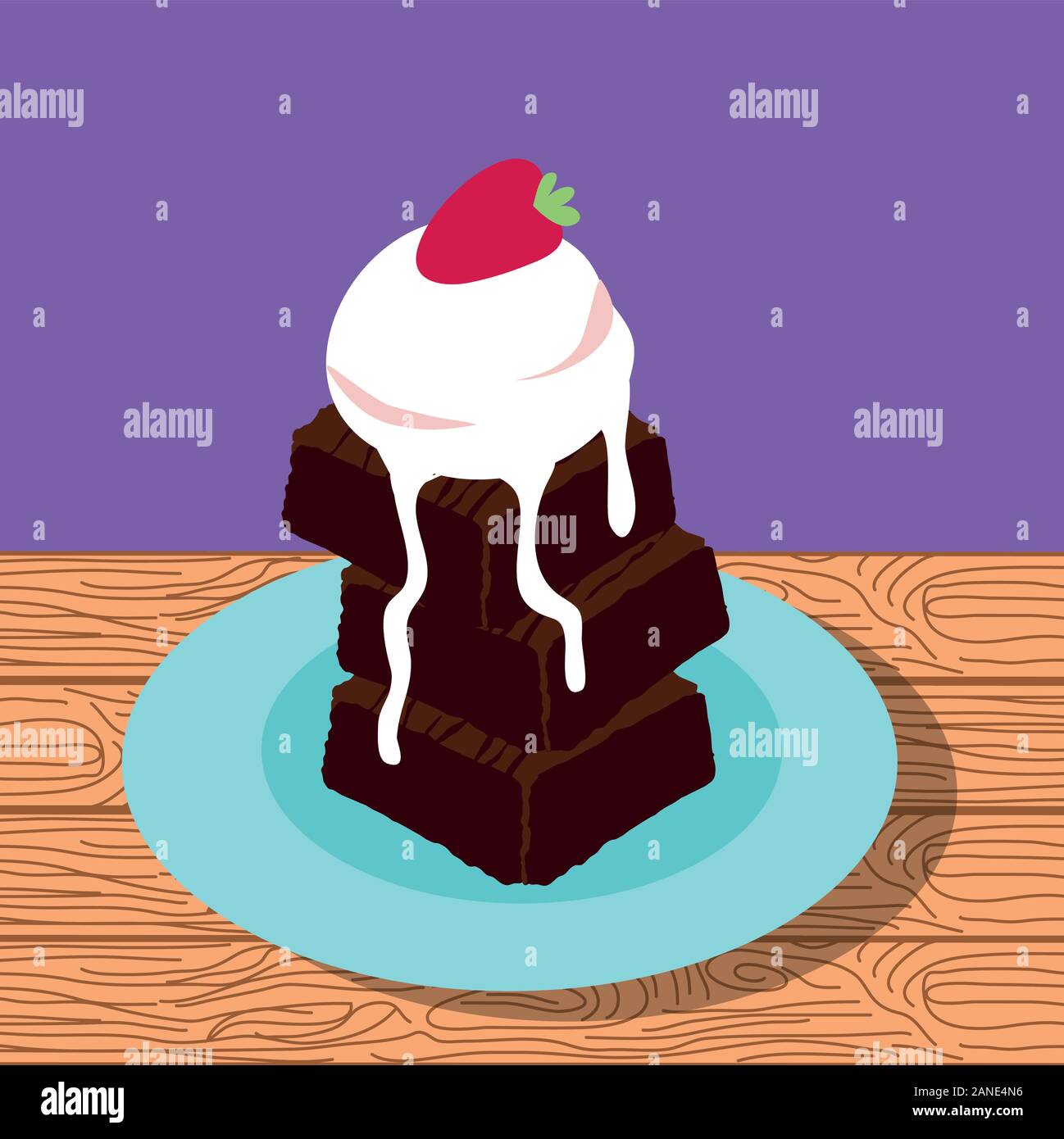 Sweet brownie avec de la crème glacée les icônes de l'affiche Illustration de Vecteur