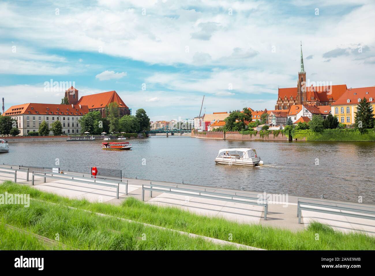 L'île de Sable et Ostrow Tumski avec l'île de la cathédrale de la rivière Oder à Wroclaw, Pologne Banque D'Images