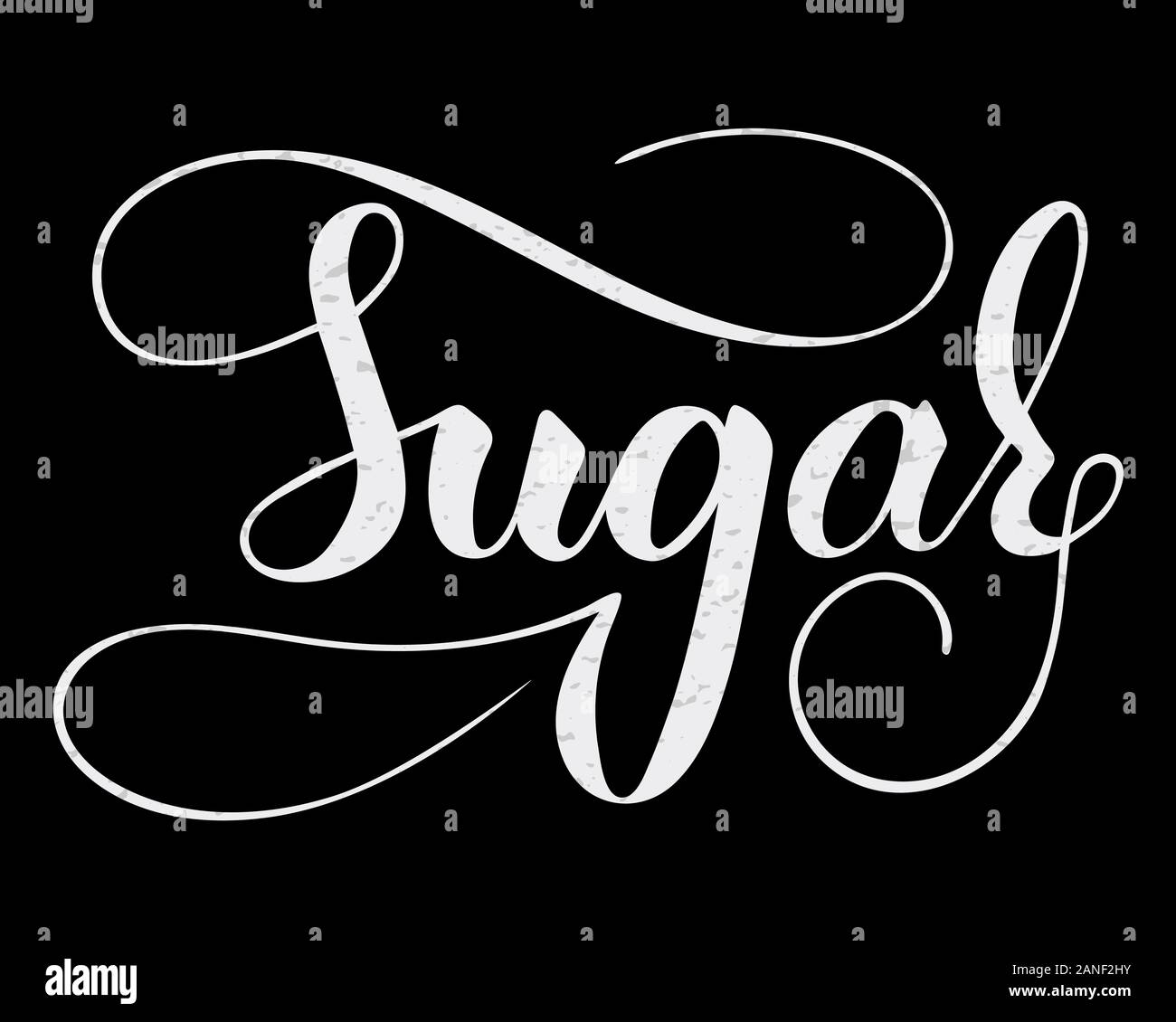 Vector hand written text sucre isolé sur fond noir. Cuisine d'épices douces pour la cuisson. Brushpen Script avec lettrage s'épanouit. Écriture Illustration de Vecteur