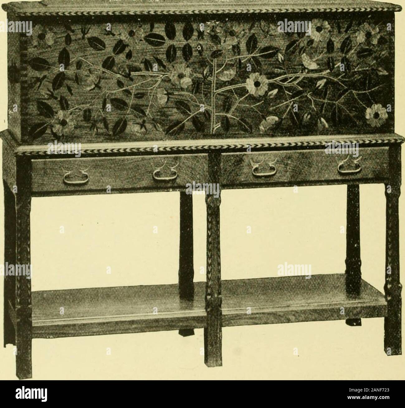 Le travail du cabinet moderne, meubles & accessoires ; un exposé de la théorie et de la pratique dans la production de tous les types de travail du cabinet & meubles avec des chapitres sur la croissance et le progrès de la conception et de la construction ; illustré par plus de 1000 atelier pratique dessins, photographies et dessins originaux . Bahut Panneaux en loupe d'orme. Par M. E. W. Gimson.. Imprimer Cabinet en noyer italien avec incrustation. Par M. E. VV. Gimson. [Pour faire face à la page 590. STYLES HISTORIQUES DU MOBILIER ET DE L'ing 257 exemples modernes d'une maison. Il a conçu des meubles, des textiles et des tapis, et mur-paperswhich ont eu une sa Banque D'Images