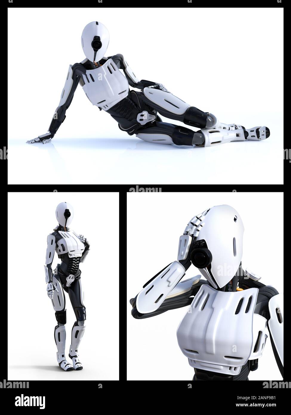 Le rendu 3D collage d'une femme robot android concept technologie de l'intelligence artificielle. Banque D'Images