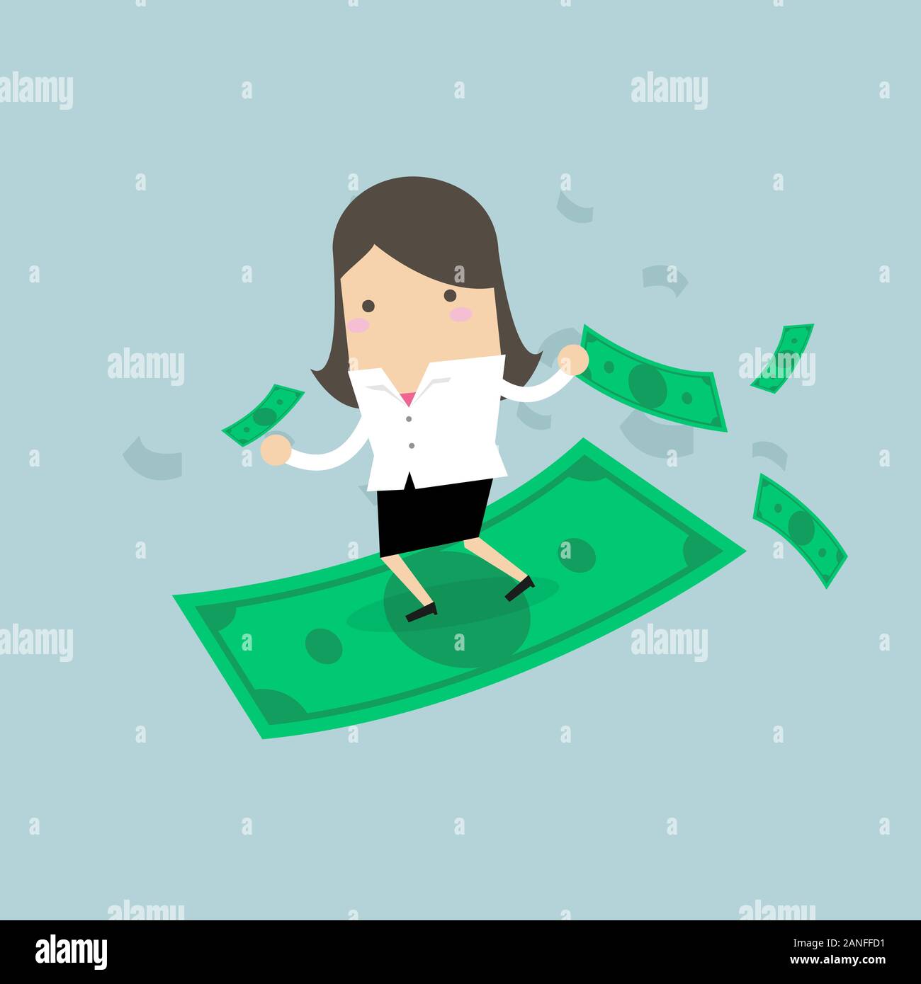 Businesswoman riding surf battant de l'argent. Illustration de Vecteur
