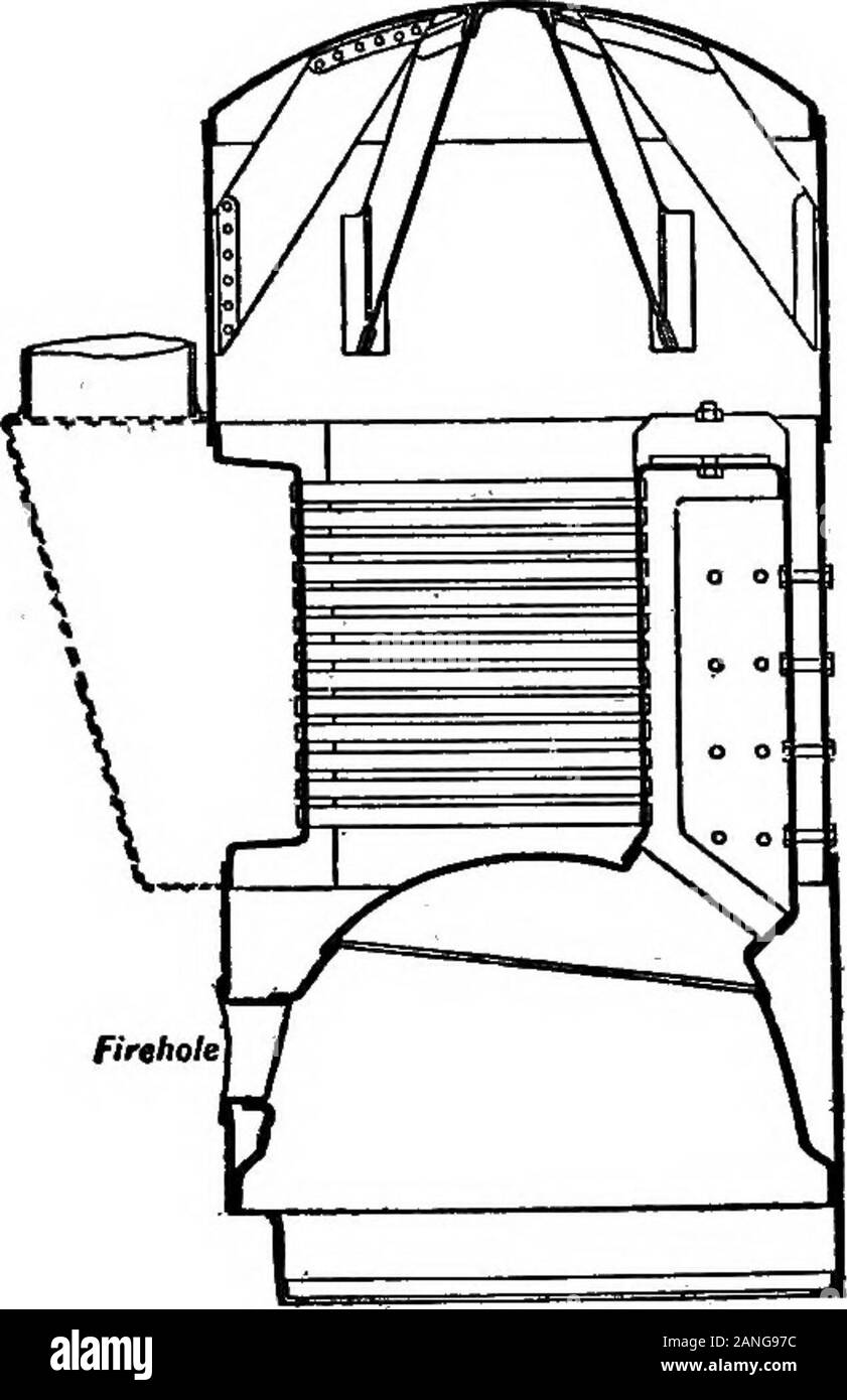 Le Britannica encyclopdia ; un dictionnaire des sciences, des arts, de la littérature et de l'information générale . Fig. 5.-avec de l'eau chaudière verticale-tubes (la Tyne, byMessrs Clarke, Chapman & Co.). four est rivée sur la plaque du tube. L'avantage de l'Gourlayback fin est que, en cas d'accident pour le four il peut être removedfrom la chaudière et être remplacé par un de la même conception withoutdisturbing les plaques d'extrémité, ce qui n'est pas possible avec l'autre design. La chaudière 143 Gourlay extrémité arrière, cependant, n'est pas si raide que les autres, et morelongitudinal séjours sont requis dans la chaudière. Les côtés plats et Banque D'Images