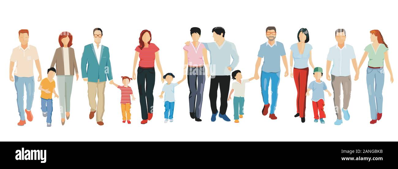 Les familles avec enfants, parents et amis s'amusent Illustration de Vecteur