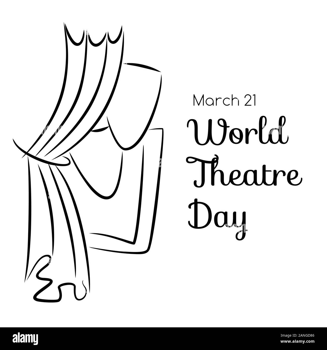 Carte de la journée mondiale du théâtre avec des rideaux et des masques Illustration de Vecteur