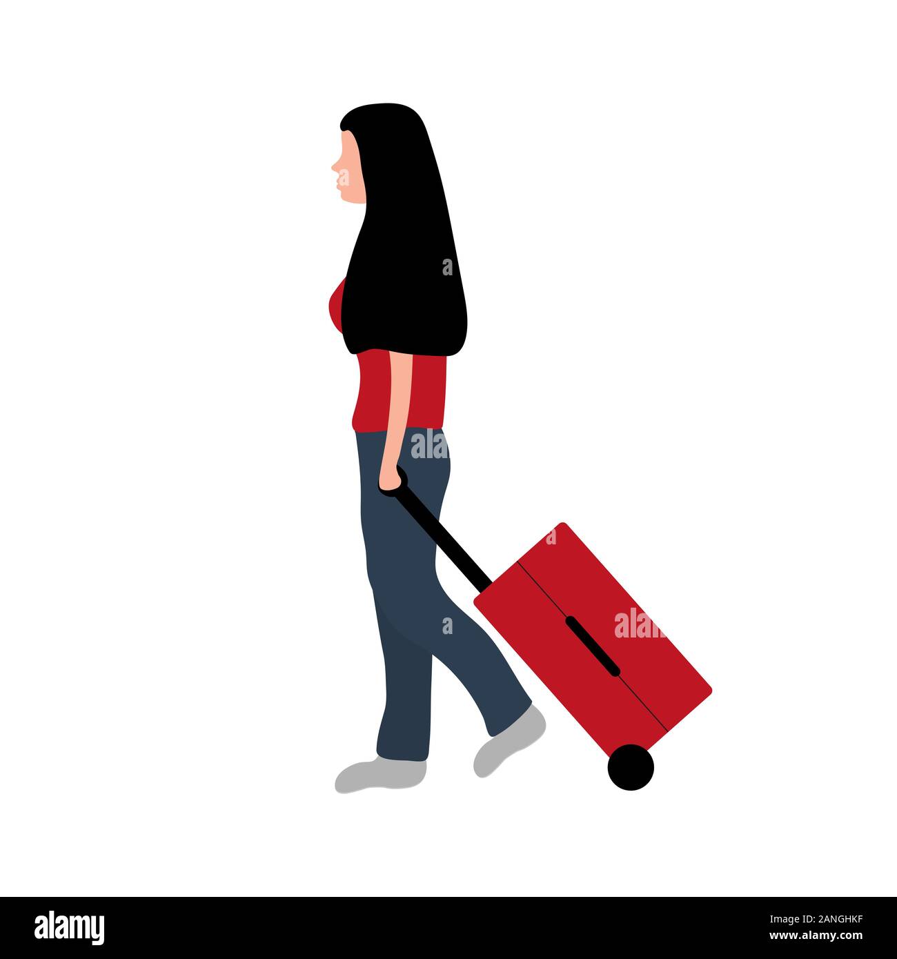 Femme touriste avec une valise va en voyage en vacances. Dessin animé ...