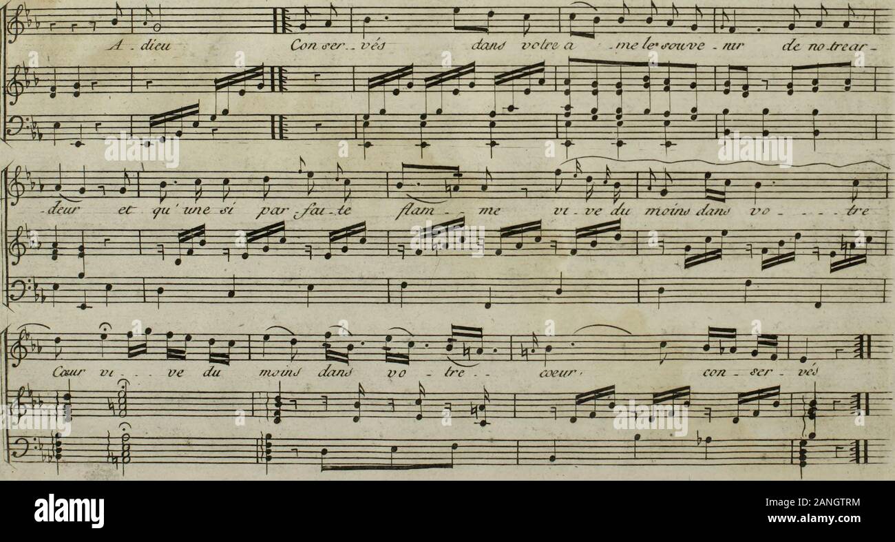 Septième livre d'arlettes choisies avec accompagnement de harpe suivies d'une sonate pour la harpe avec accompagnement de violon : oeuvre XVe . -R-rrz f f i fnf^  j 3&gt ; J £. - /© V0 8 MrDarondeau QtANSONNIiTT* par Banque D'Images