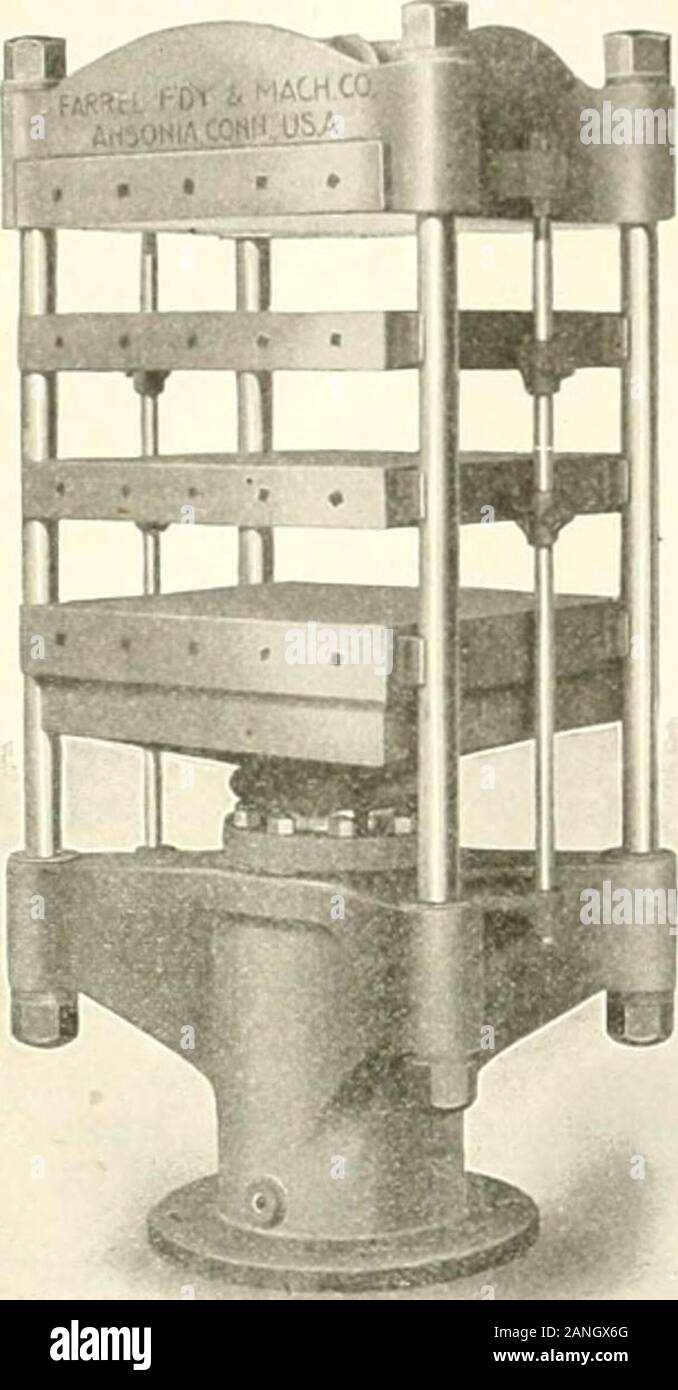India rubber world . Je avril 1903.] LE MONDE INDIA RUBBER xxxv créé en 1848. Farrcl et Foundry Co., plus grands fabricants au monde de caoutchouc - Machines. ANSONIA, conn., U. S. A. FRANKLIN FARREL, PrESCHARLFS F. BLISS, Tre"sFRANK E HOAOLEY PRESSESFrom hydrauliques multiples sec., 12 à 48 mètres carrés. Calendriers, broyeurs, mélangeurs, les craquelins, les rondelles, chauffe-plats et des raffineurs. PRESSES hydraulique hydraulique, avec des brancards, PLUSIEURS PRESSES À VIS et talon, pompes, accumulateurs et les raccords. Machines linoléum-calendriers, broyeurs, mélangeurs, etc. le câblage, l'Enroulement, machine à mesurer et de spooling Banque D'Images