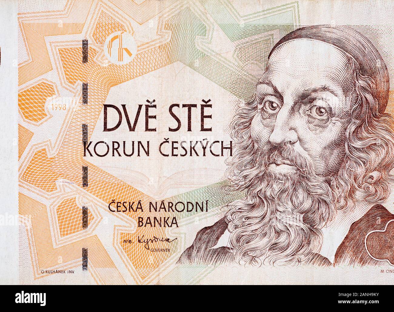 Portrait de Jan Amos Komensky argent tchèque République tchèque 200 Korun bank note. Korun est la monnaie nationale de République tchèque 1998 Banque D'Images