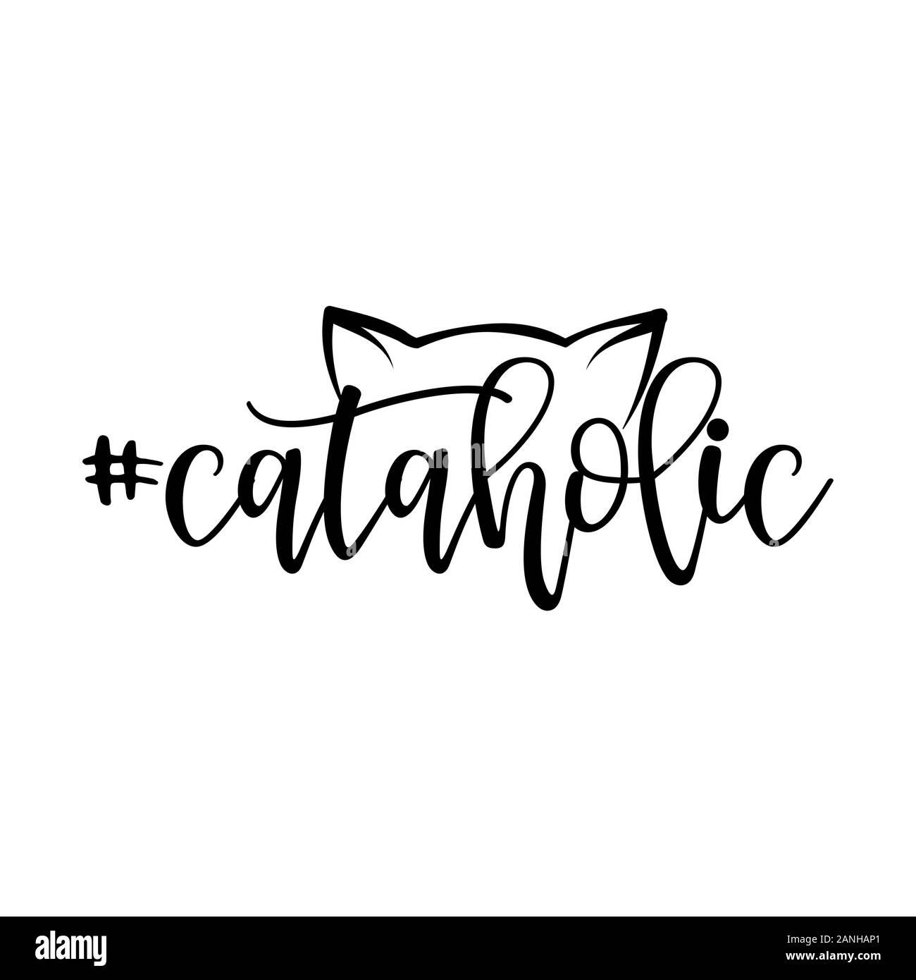 Cataholic - Cat (chat) de la dépendance alcoolique, mot avec kitty empreinte écologique. - Vecteur drôles d'animal disant avec patte de chiot. Bon pour la ferraille réservation, affiches, texti Illustration de Vecteur