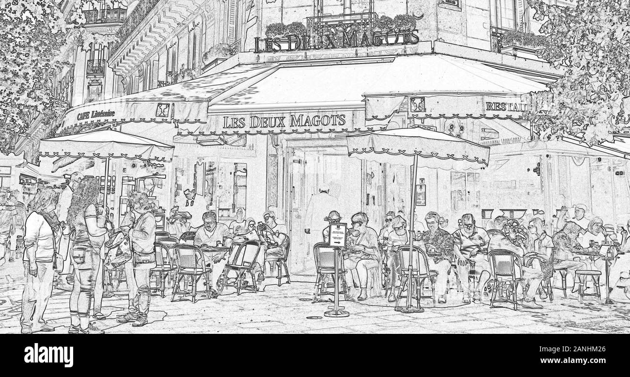 Paris cafe terrasse noir et blanc Banque de photographies et d’images à ...