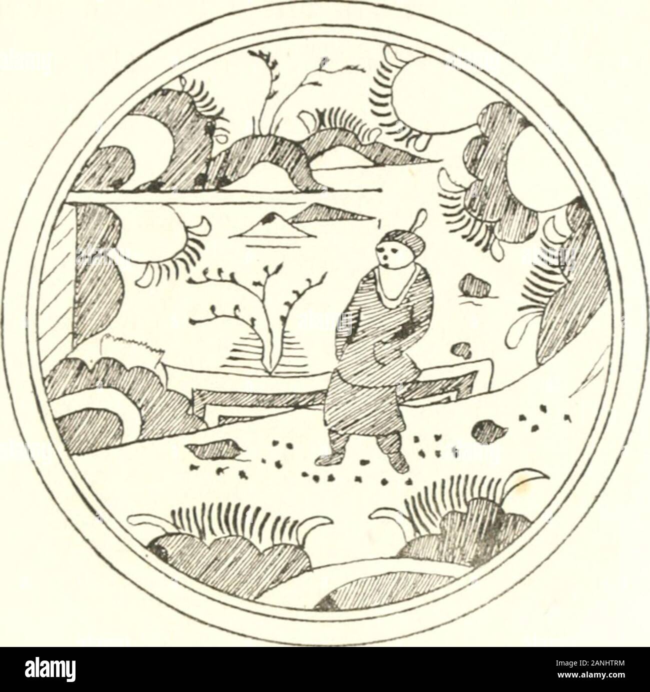 Tableau de bord bleu et d'autres chargeurs d'étain anglais plats . circulaire émail ont un beaucoup likeit, mais sans les initiales et la date. Mine a awoman assis ou accroupi près du pont,et sur la frontière, en haut et ci-dessous, comme arefigures spooks (l'un à Bristol a, Ibelieve, quatre spooks). Les couleurs sont le bleu andyellow, et le verso est de plomb glaze;diamètre 12 pouces.^ J'ai acheté ce à Leicestera il y a quelques années. J'ai également deux autres : un Ifound à Taunton, et l'autre à Cambridge.On est ici illustré. Le bleu est la seule colorused, et le dos sont le plomb glaçure. Il y cinquième isa Banque D'Images