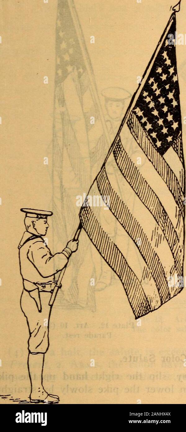 Le débarquement en force et petit-bras instructions, United States Navy, 1905 . édition du Grand Brochet. 10. (1) à un report de theheel, le brochet se repose dans la douille de l'élingue au hanche droite ; la main droite saisit le brochet à hauteur de l'épaule. (2) à l'ordre, de l'theheel pike repose sur le sol près de l'righttoe la main droite, tenez-ing le brochet dans un verticalposition. (3) Au reste, défilé de la theheel pike est sur le terrain qu'à l'ordre;le grand brochet est tenue avec bothhands en face de la cen-ter de l'organisme, handuppermost gauche. (4) l'ordre est re-lossed à la commande:Attention. (5) La gauche h Banque D'Images