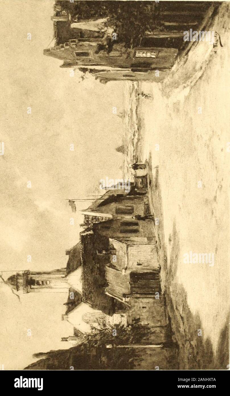 Catalogue des tableaux modernes et aquarelles composant la collection Lazare Weiller . sculpté. FRITZ Thaulow (51). - Minuit. - La grandplace de Ville. A gauche, un coin de léglise jette une ombre grisesur la grande place, solitaire, entourée de maisons etgroupées en rond sous le ciel nocturne où les étoilesbrillent parmi les nuages. Toile. - Haut.  : 65 100.  ; Larg.  : 8s 100.Signé en bas à droite : Fritz Thaulow, COLLECTION 42 LAZARE WEILLER Thornley (William) 52. - Katuijk (Hollande). L'aboutit de la rue du village à la mer tout en vaguesavec trois voiliers au large. A gauche, la rangée des mais Banque D'Images