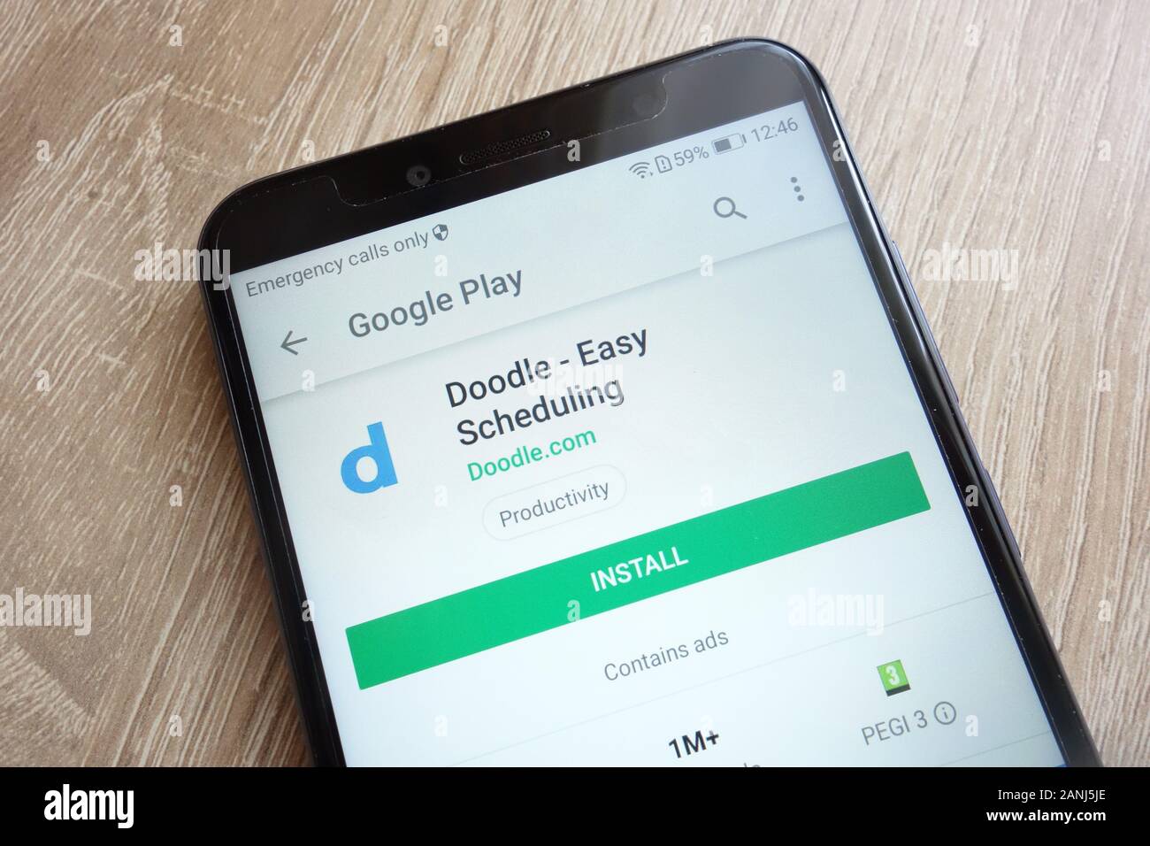 Doodle - application Easy Scheduling sur le site Web de Google Play Store affichée sur le smartphone Huawei an 6 2018 Banque D'Images