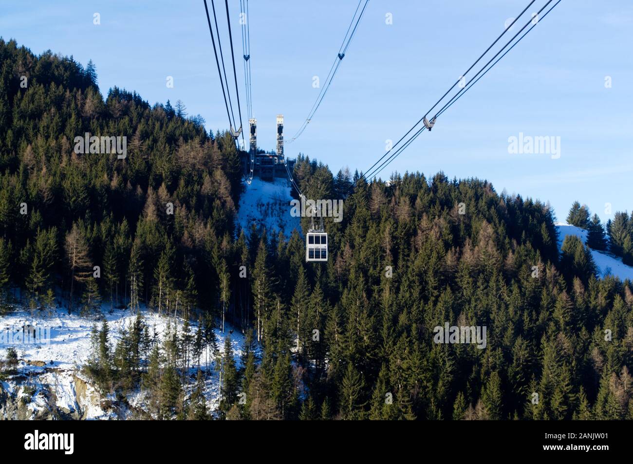 Téléphérique de la Vanoise Express voyageant de La Plagne à Les Arcs Peisey Vallandry) (à côté de la station de ski Les Arcs, France. Banque D'Images