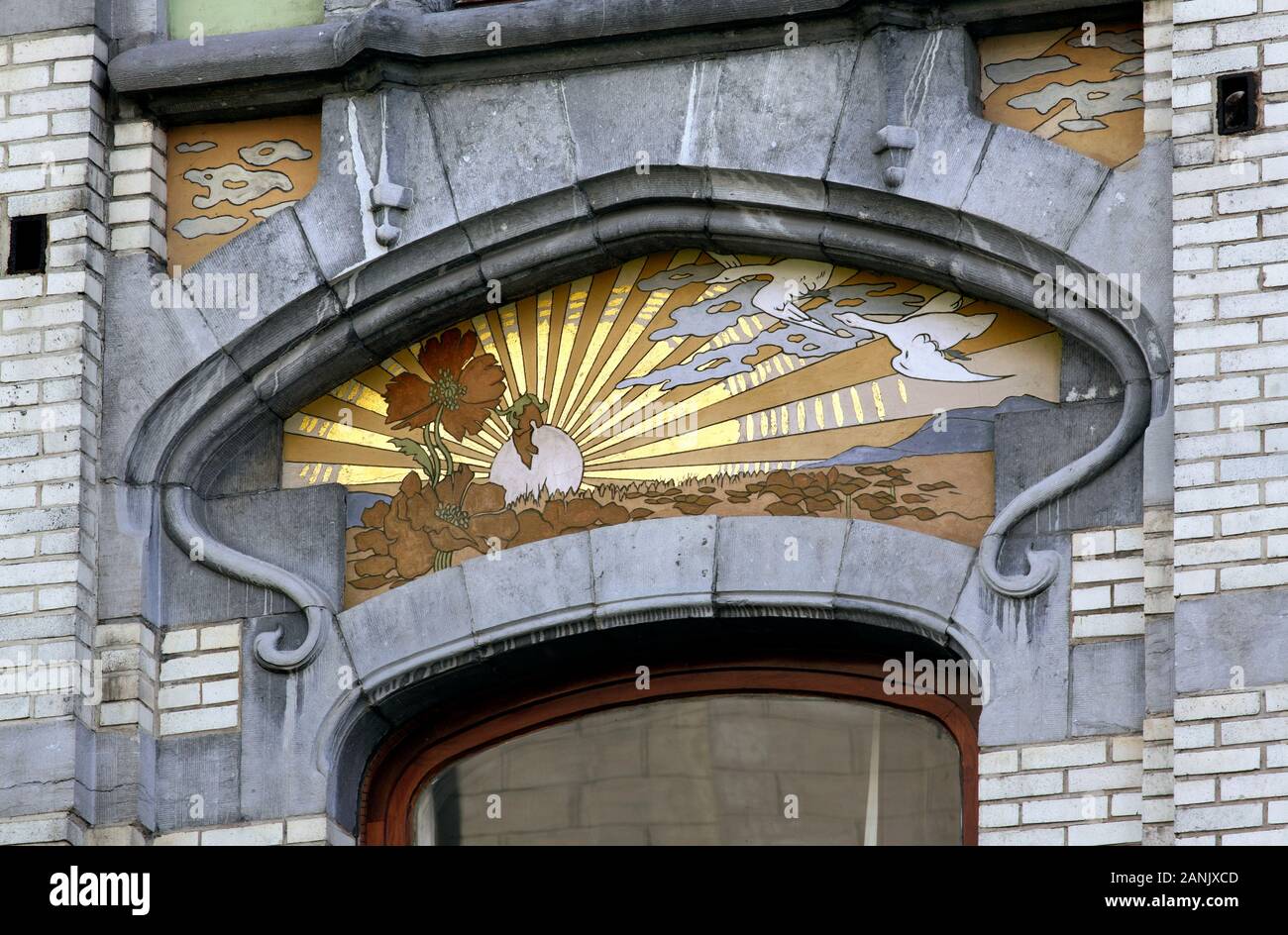 Pierre Art nouveau et art sur bâtiment à Bruxelles. Banque D'Images