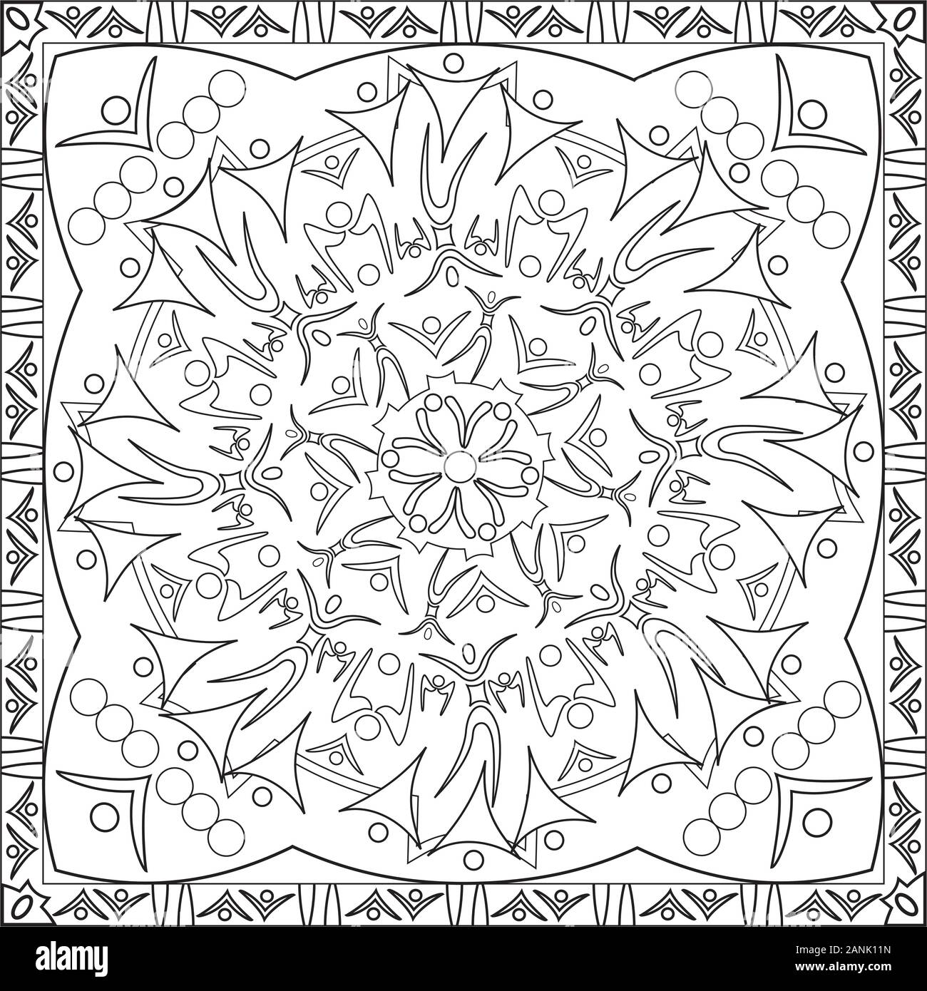 L'illustration de la page de coloriage en format carré - Mandala Star People Silhouettes Flower Design - Respirez profondément et détendez-vous et détendez-vous - Noir et Blanc Illustration de Vecteur