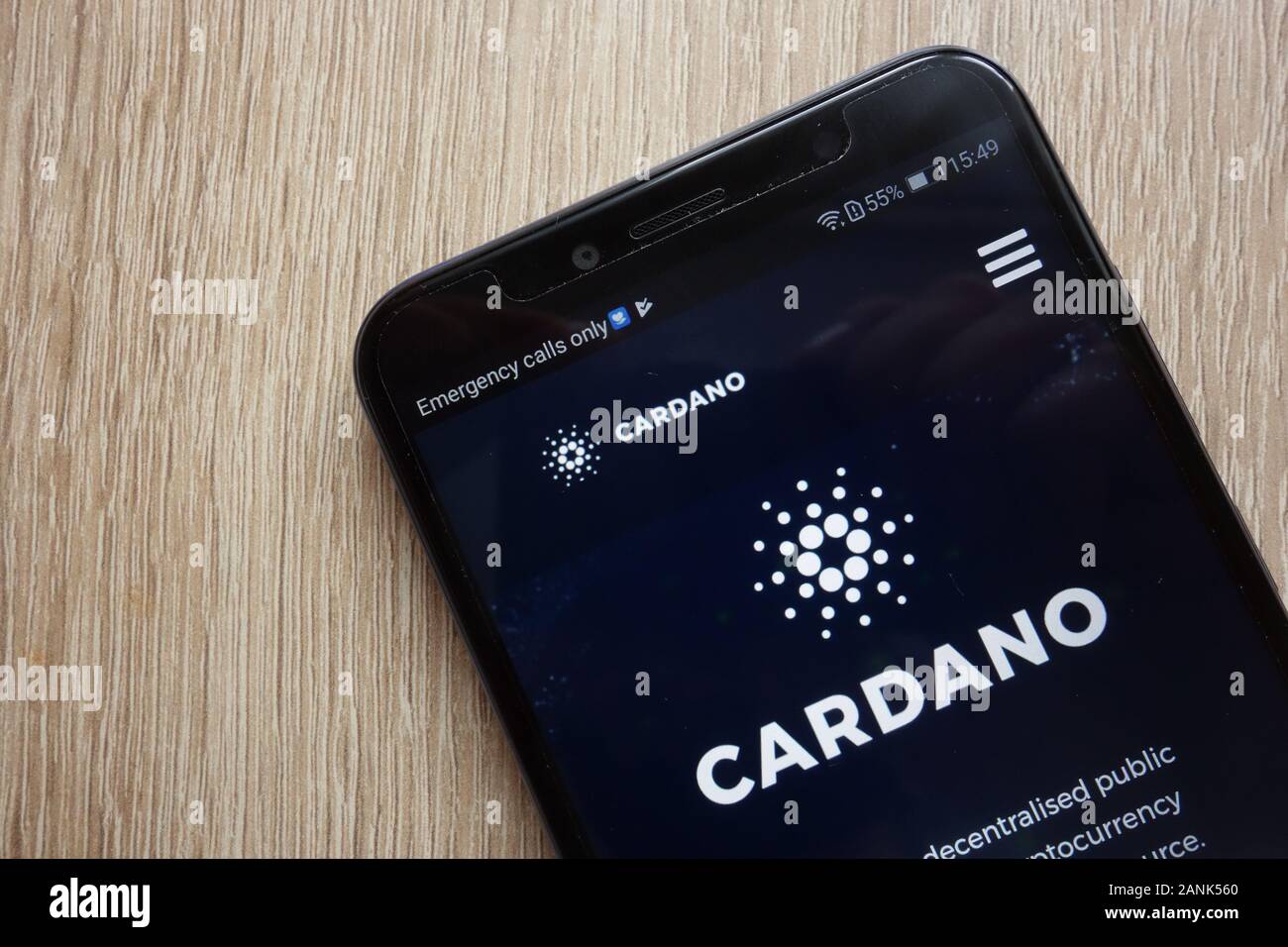 Site Web de crypto-monnaie Cardano (ADA) affiché sur le smartphone Huawei en 2018 Banque D'Images