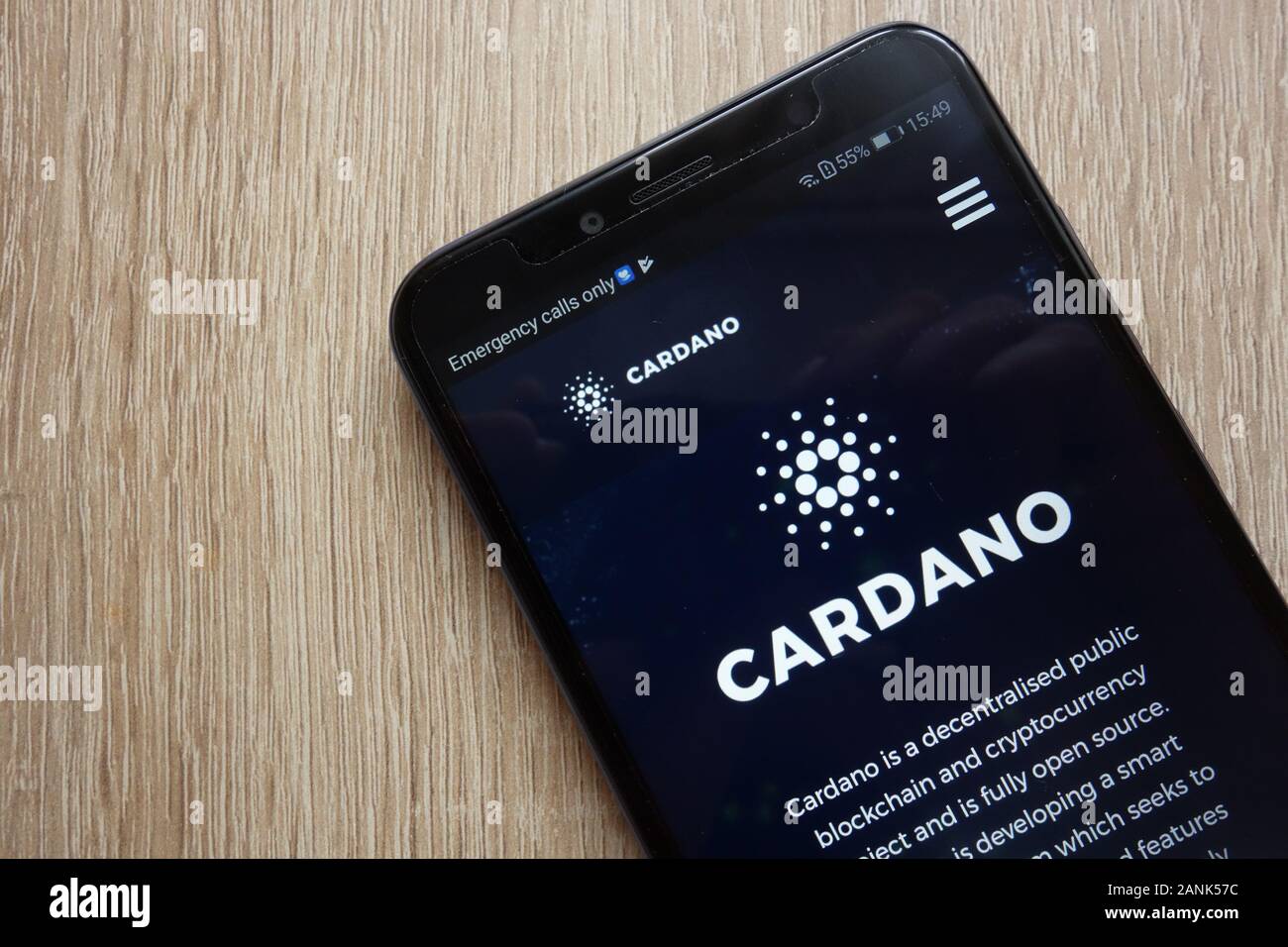 Site Web de crypto-monnaie Cardano (ADA) affiché sur le smartphone Huawei en 2018 Banque D'Images