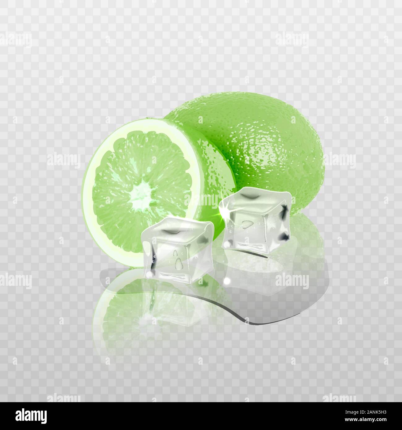 3D réaliste de la glace transparente et vecteur de lime cubes. Vector Illustration de Vecteur