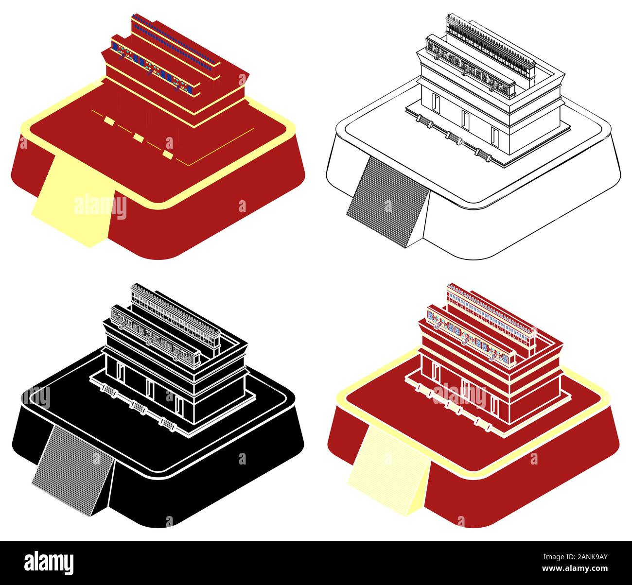 La Maison Rouge dans la vue perspective. Les ruines de Chichén Itzá. Illustration de Vecteur