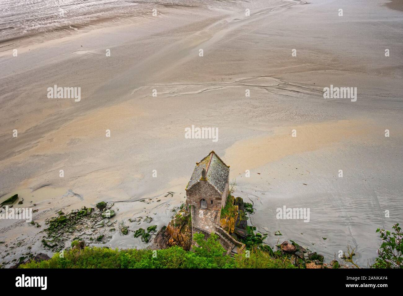 Inondations dues aux marées au Mont Saint Michel.Normandie, France Banque D'Images
