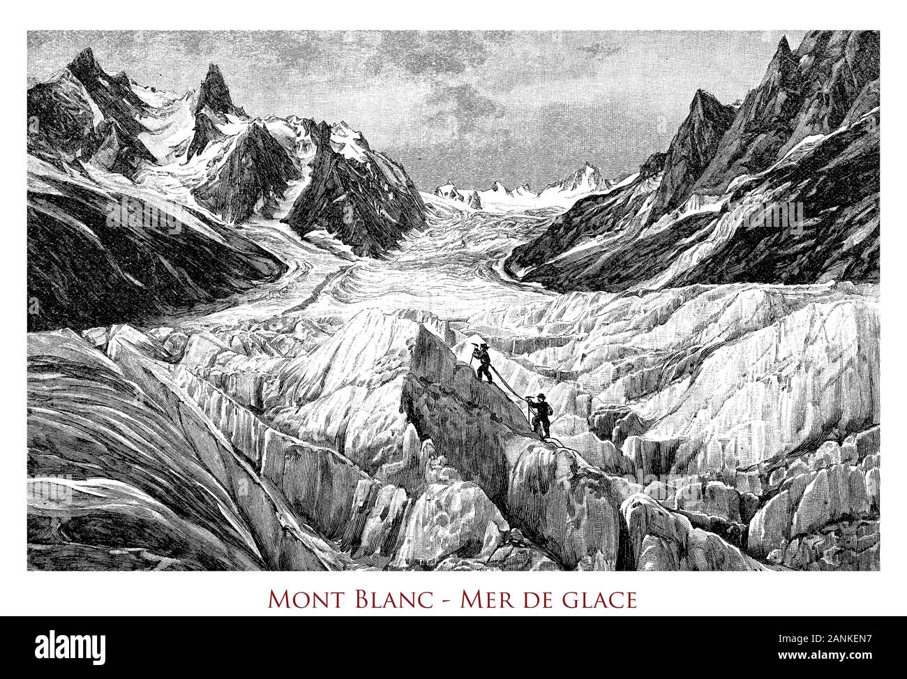 Mont Blanc - Mer de glace, un glacier de vallée sur le versant nord du Mont Blanc, dans les Alpes françaises 7,5 km de long Banque D'Images