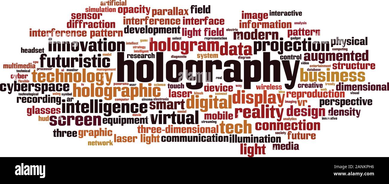Concept de nuage de mots holographiques. Collage de mots sur l'holographie. Illustration vectorielle Illustration de Vecteur