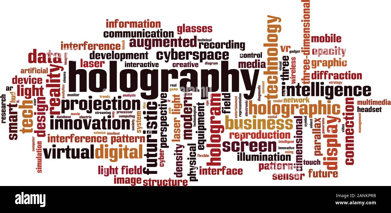 Concept de nuage de mots holographiques. Collage de mots sur l'holographie. Illustration vectorielle Illustration de Vecteur