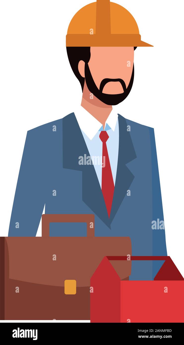 Ingénieur avatar homme avec portefeuille et boîte à outils, design coloré Illustration de Vecteur