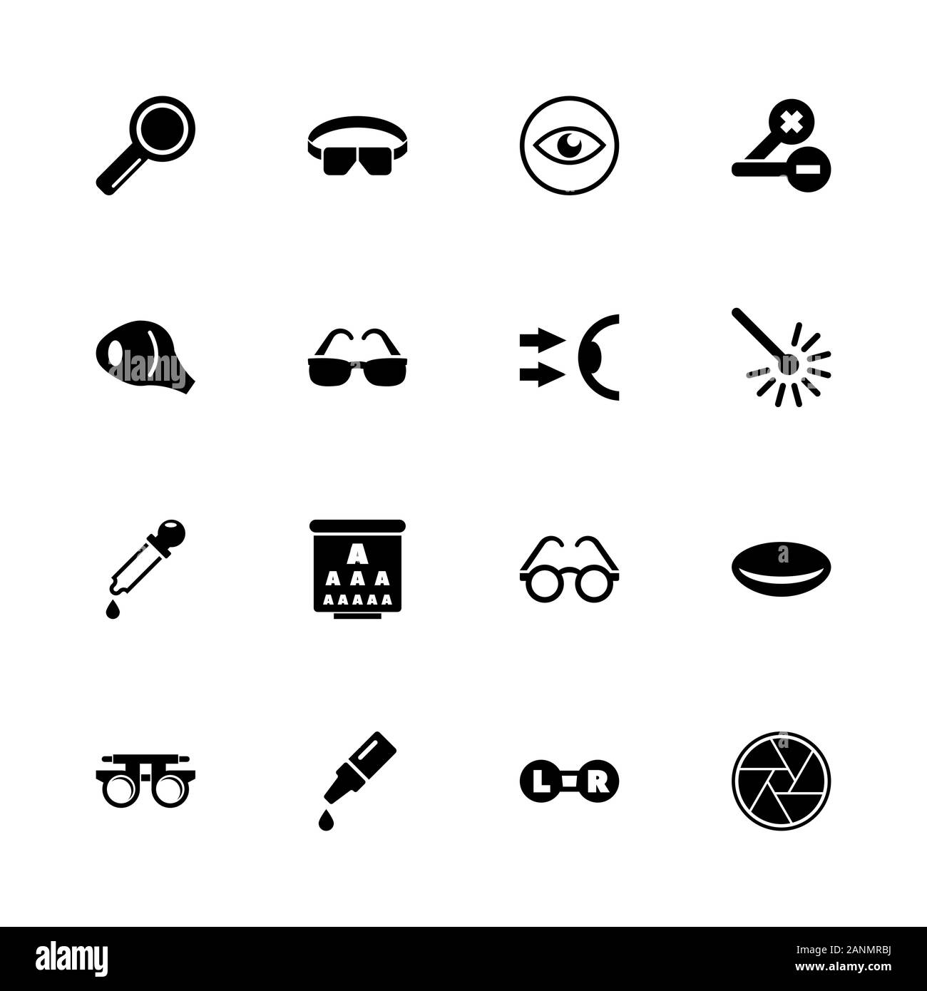 Icônes d'optométrie - Étendre à n'importe quelle taille - Changement à n'importe quelle couleur. Télévision Vector Icons - Illustration noir sur fond blanc. Illustration de Vecteur