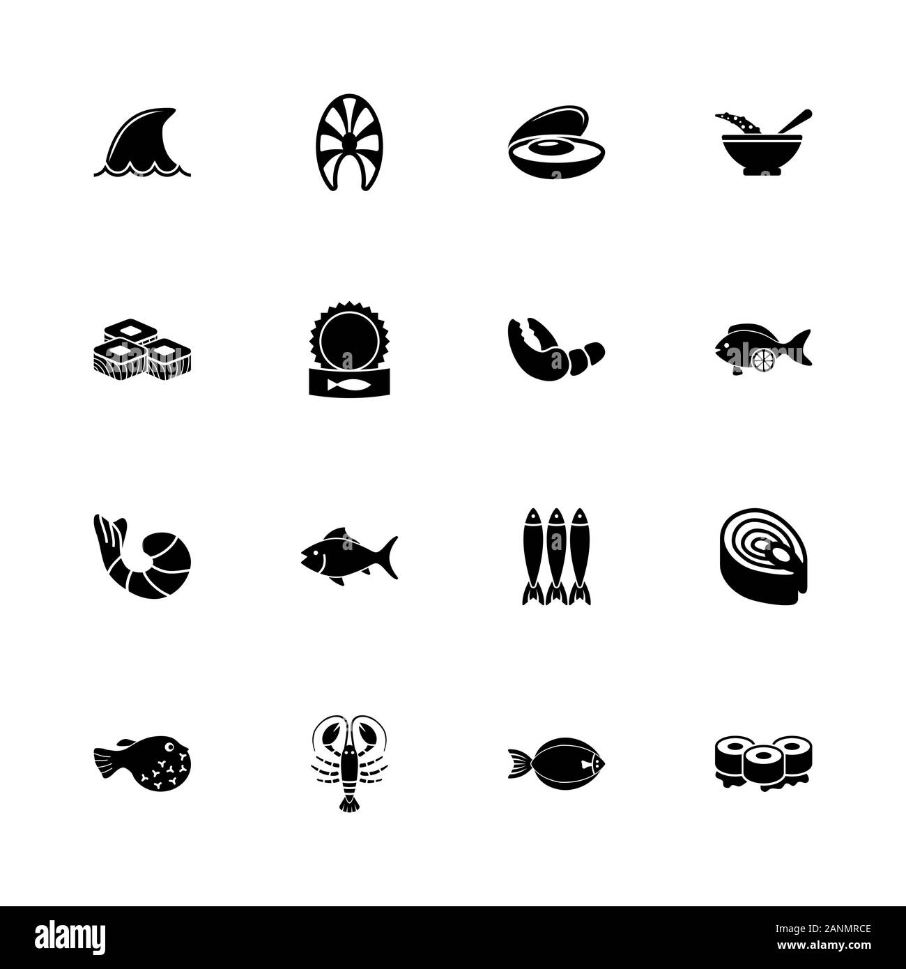 Sea Food icons - Étendre à n'importe quelle taille - Changement à n'importe quelle couleur. Télévision Vector Icons - Illustration noir sur fond blanc. Illustration de Vecteur