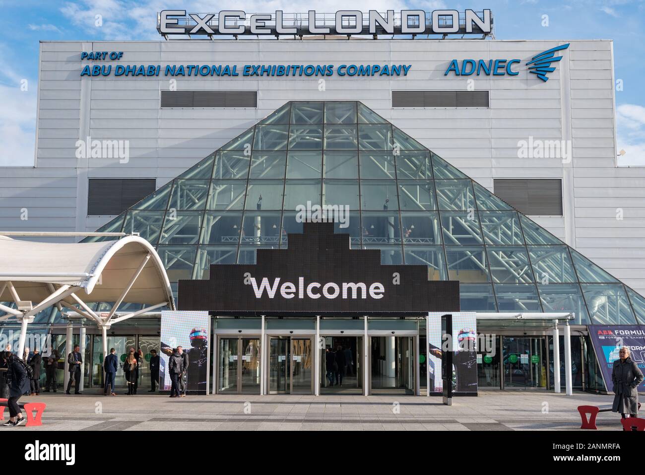 Londres, Royaume-Uni - 16 janvier 2020 : entrée au Excel National Exhibitions Center de Londres Banque D'Images