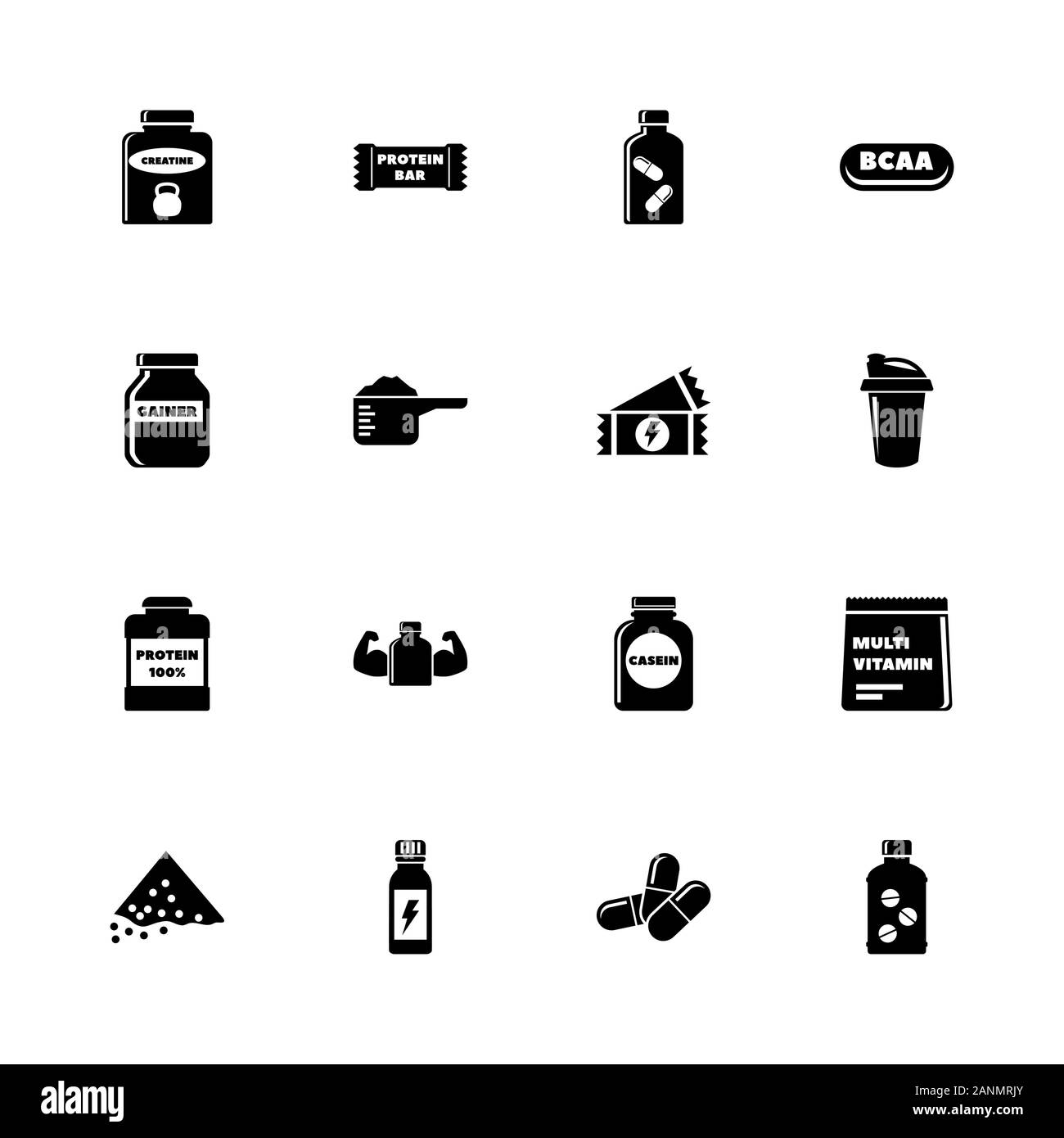 Compléments alimentaires Sport icons - Étendre à n'importe quelle taille - Changement à n'importe quelle couleur. Télévision Vector Icons - Illustration noir sur fond blanc. Illustration de Vecteur