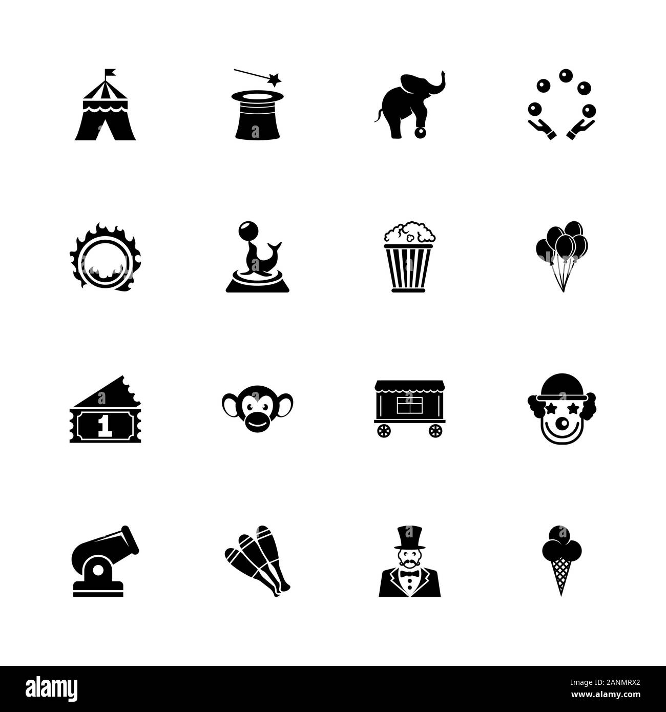 Icônes de cirque - Étendre à n'importe quelle taille - Changement à n'importe quelle couleur. Télévision Vector Icons - Illustration noir sur fond blanc. Illustration de Vecteur
