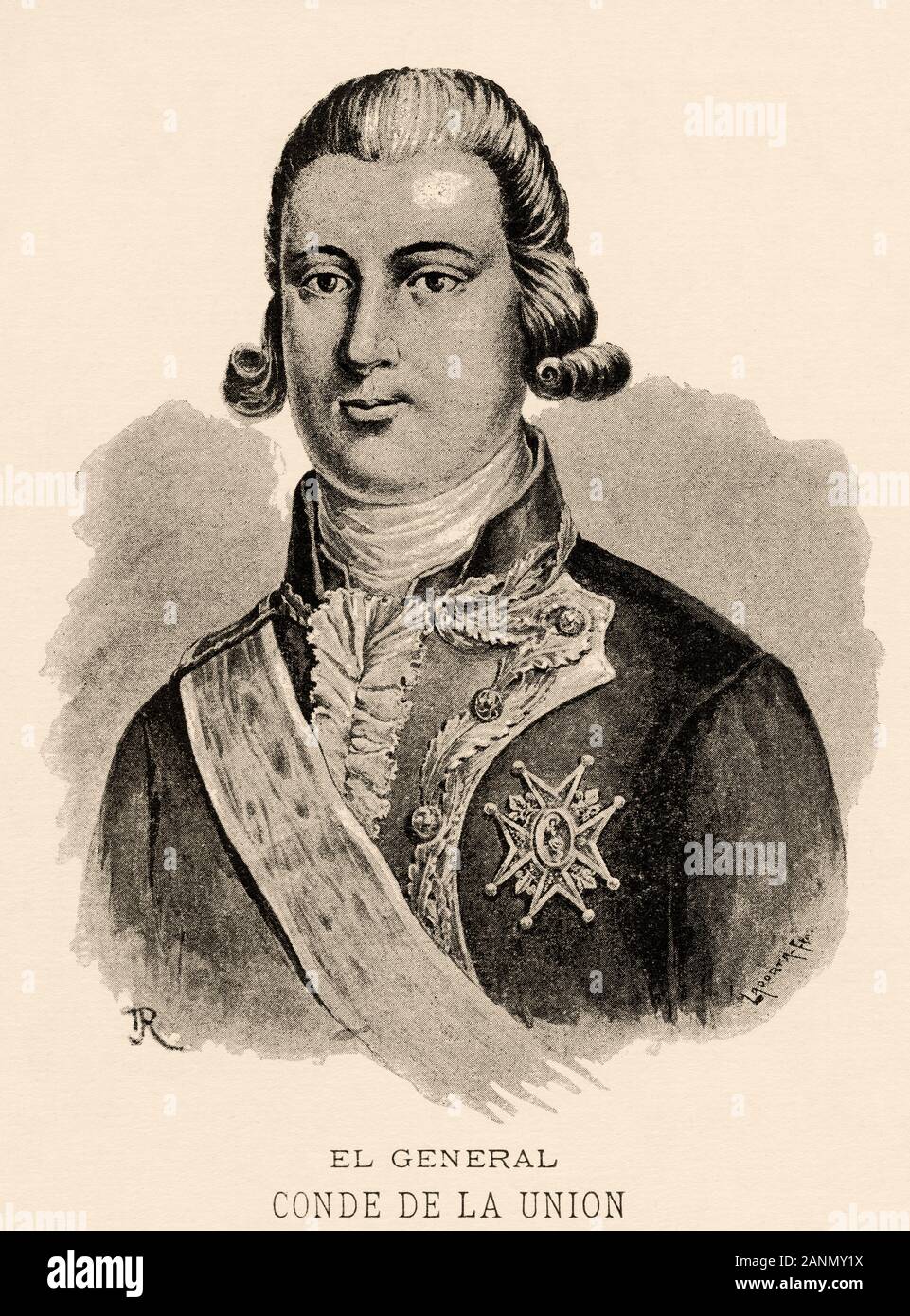 Portrait de Luis Fermin de Carvajal Vargas y Brun, 1er comte de l'Union européenne (Lima, 27 décembre 1752 - Pont de Molins, 20 novembre 1794). L'Espagnol milita Banque D'Images