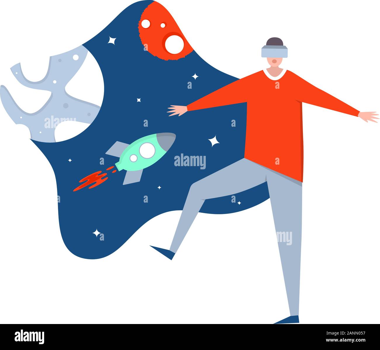 L'homme dans l'espace virtuel, la réalité Illustration de Vecteur