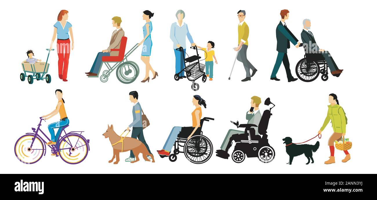 Personne handicapée et aides à la marche, isolé Illustration de Vecteur