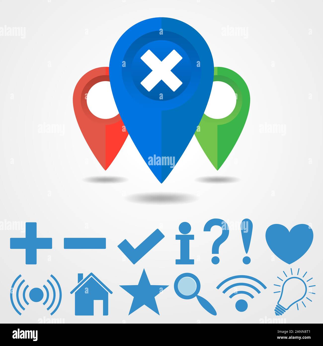 Ensemble de marqueurs pour le vecteur lumineux carte et plan avec icônes de navigation. Collection de marqueurs carte moderne - vector illustration. Ensemble de l'icône de l'emplacement. Illustration de Vecteur