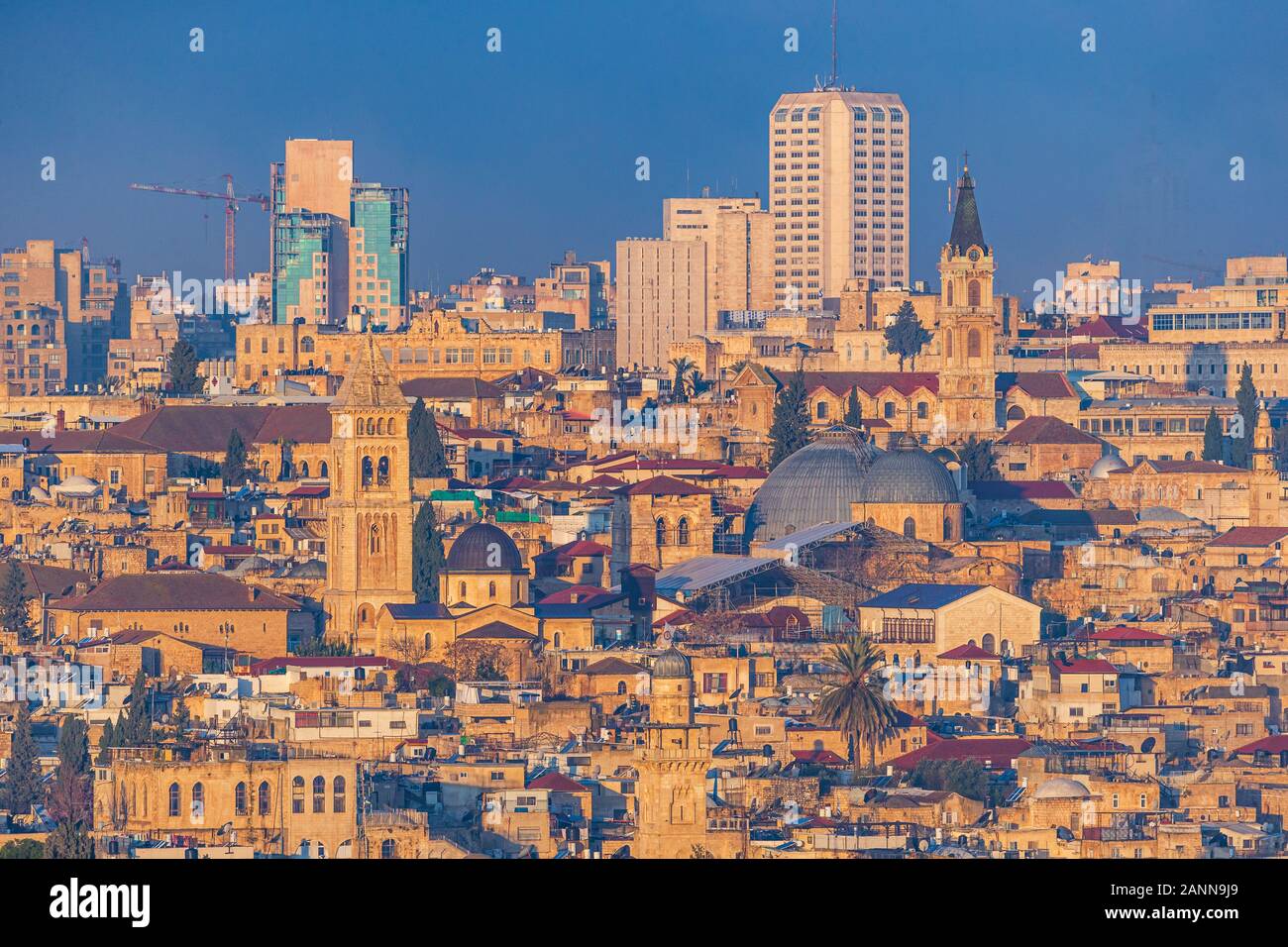 Panorama de la vieille ville de Jérusalem à l'église du Saint-Sépulcre, Israël Banque D'Images
