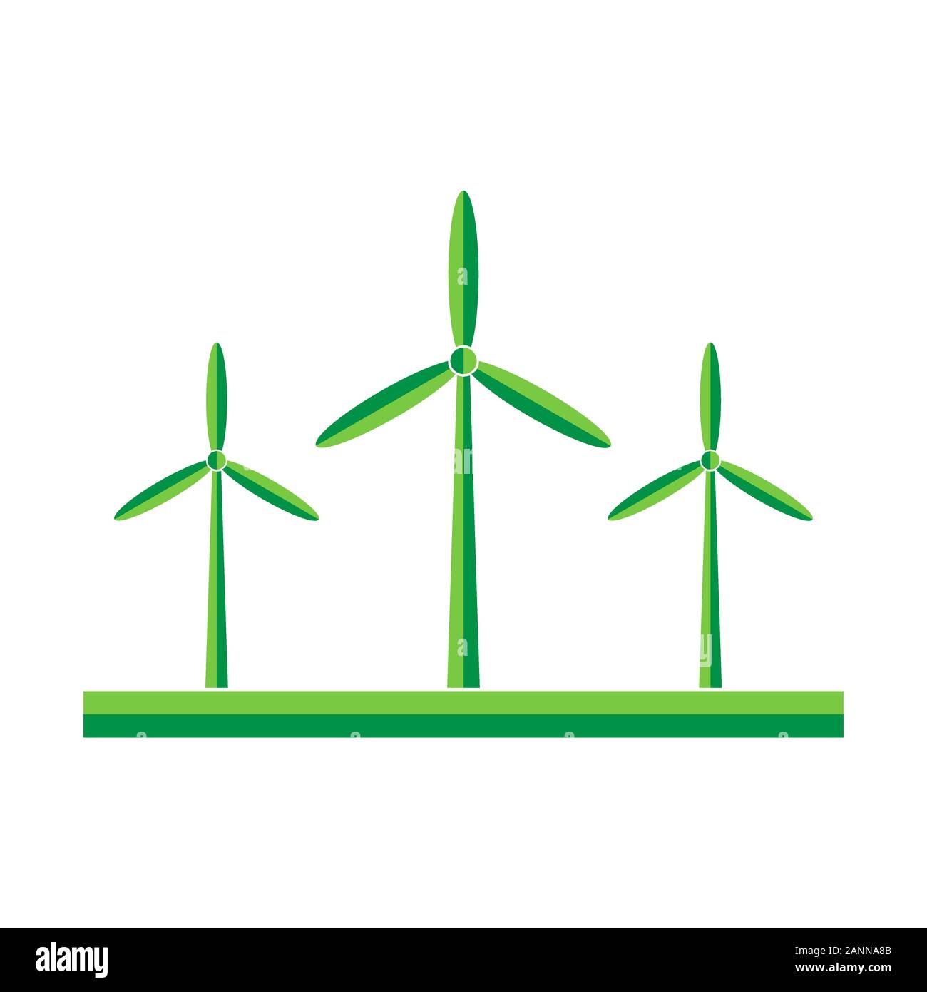 Éoliennes dans le domaine - vector illustration. Green aérogénérateurs dans télévision design. Illustration de Vecteur