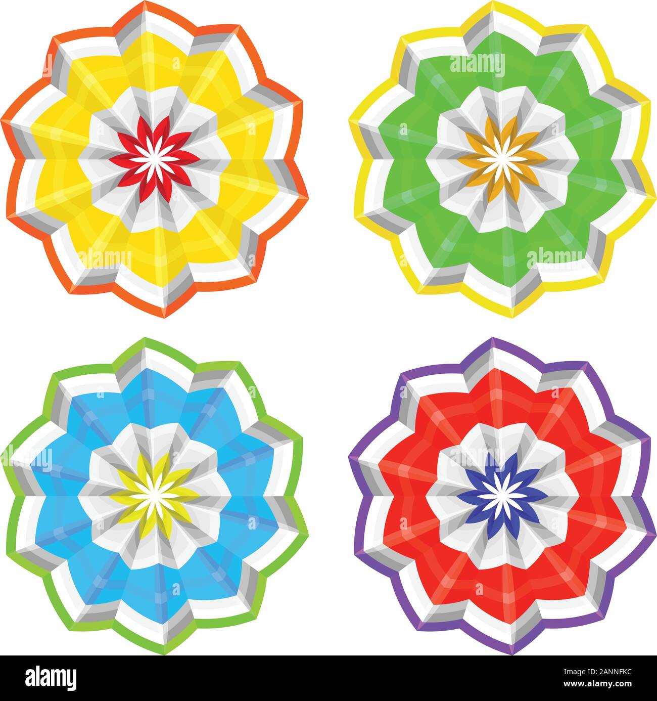 Ornements en forme de fleurs colorées, des fleurs en papier. Illustration de Vecteur