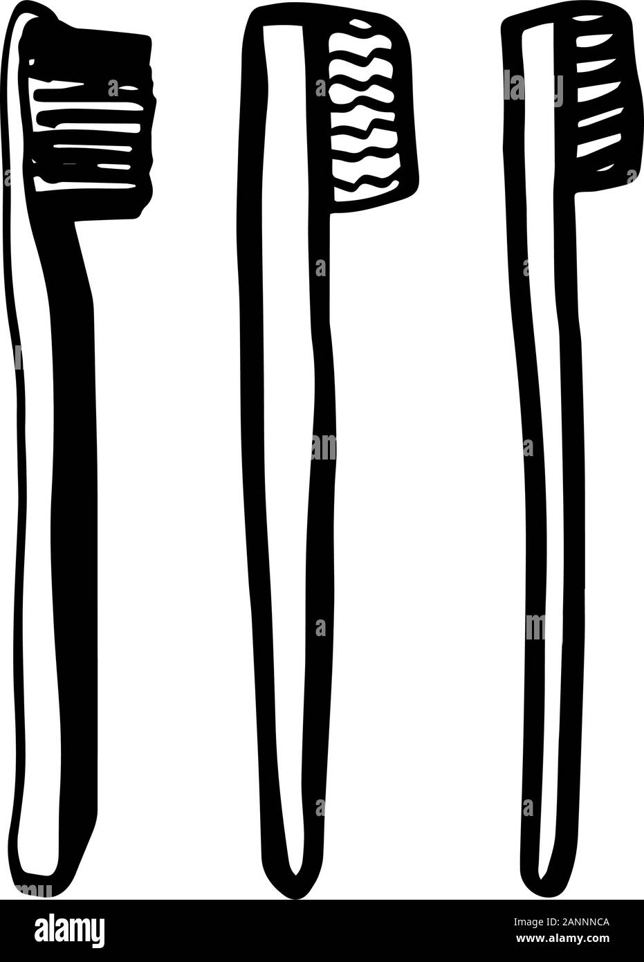 Ensemble de brosses à dents en bambou style doodle isolé sur fond blanc. Concept zéro déchet. Contour Vector illustration dessiné à la main. Le recyclage. Refuser Illustration de Vecteur