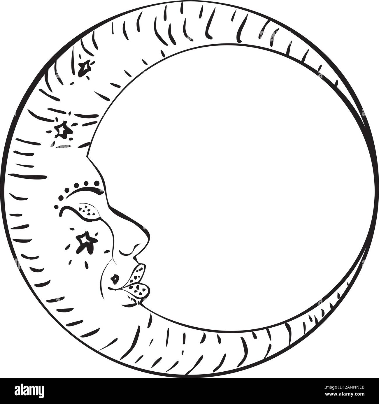 Tatouage moderne de conception du croissant de lune sur le blanc. Illustration de Vecteur
