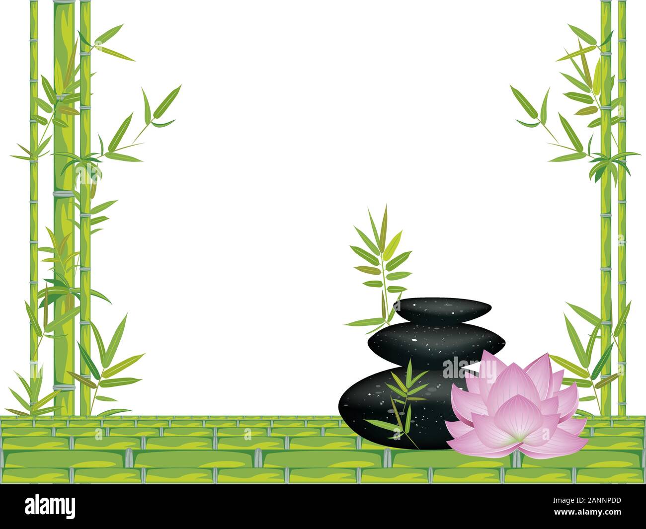 Pile de cailloux noirs, zen stones heap et fond de fleurs de lotus pourpre. Illustration de Vecteur