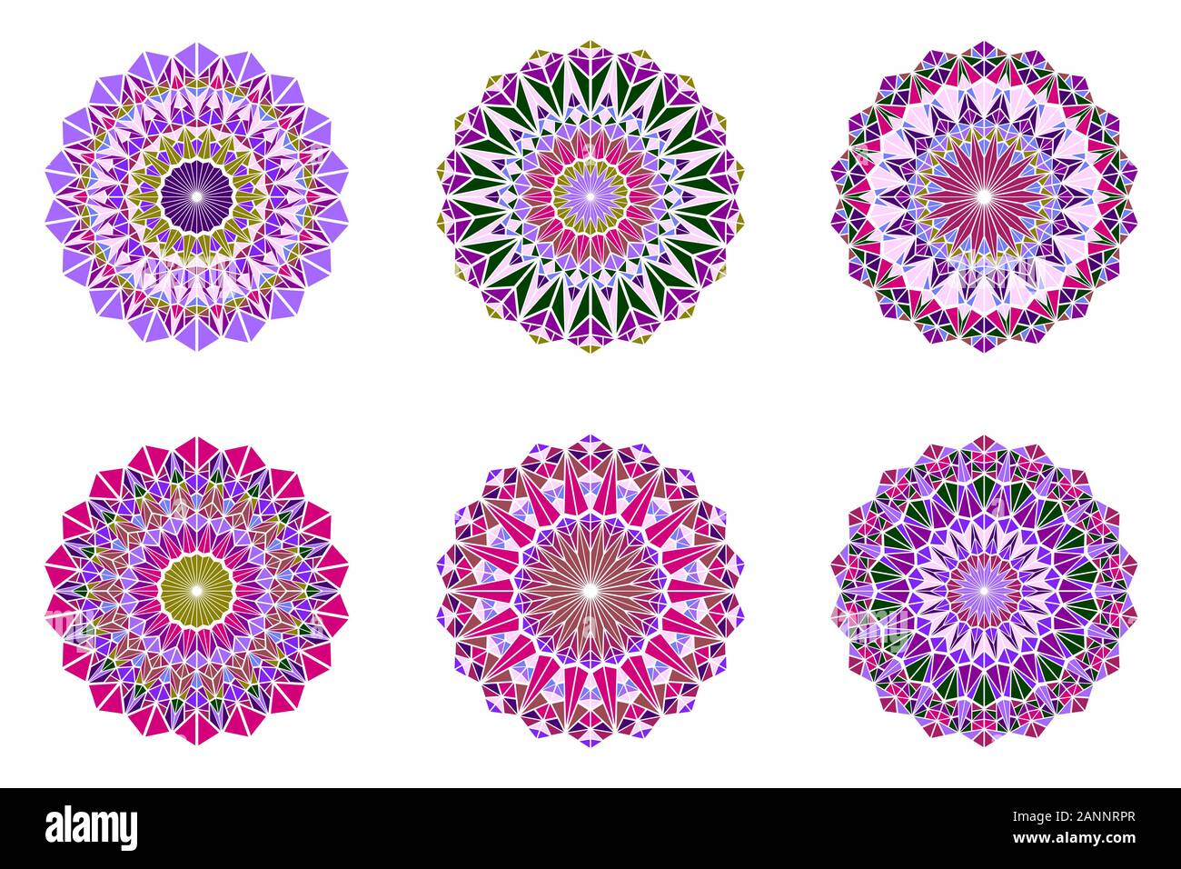 Abstract colorful mosaic jeu de symboles géométriques mandala - conceptions graphiques de vecteur polygonale rond Illustration de Vecteur