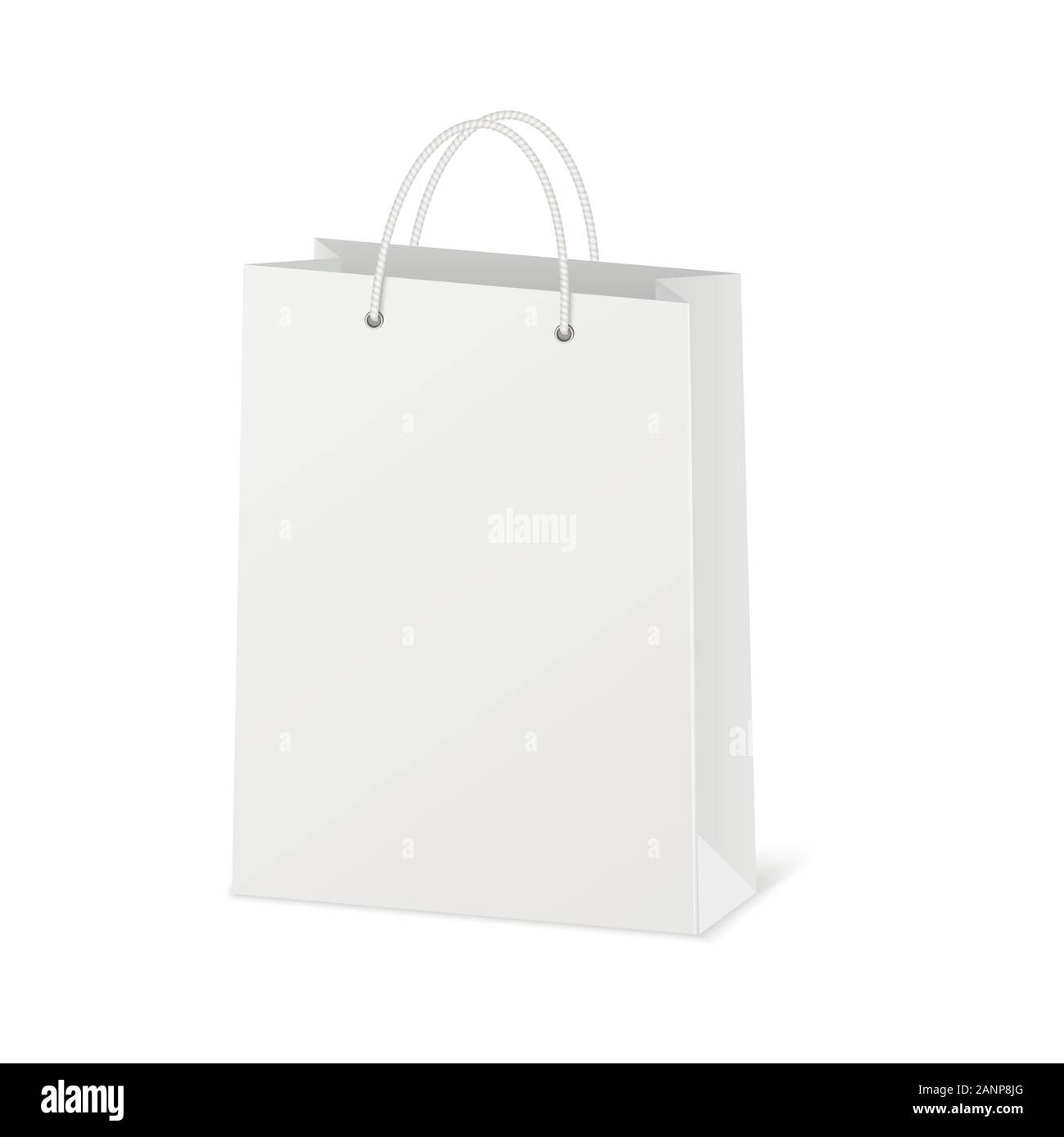 Shopping blanc vide sac de papier. Vector illustration isolé maquette réaliste sur fond blanc. Illustration de Vecteur